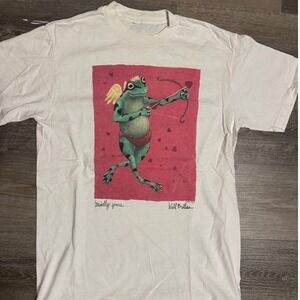 Vintage 1998 Will Bullas Cupid Frog T Shirt Graphic Tee Size S/M White